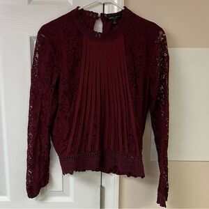 Romeo & Juliet Couture Burgundy Lace Long Sleeve Top